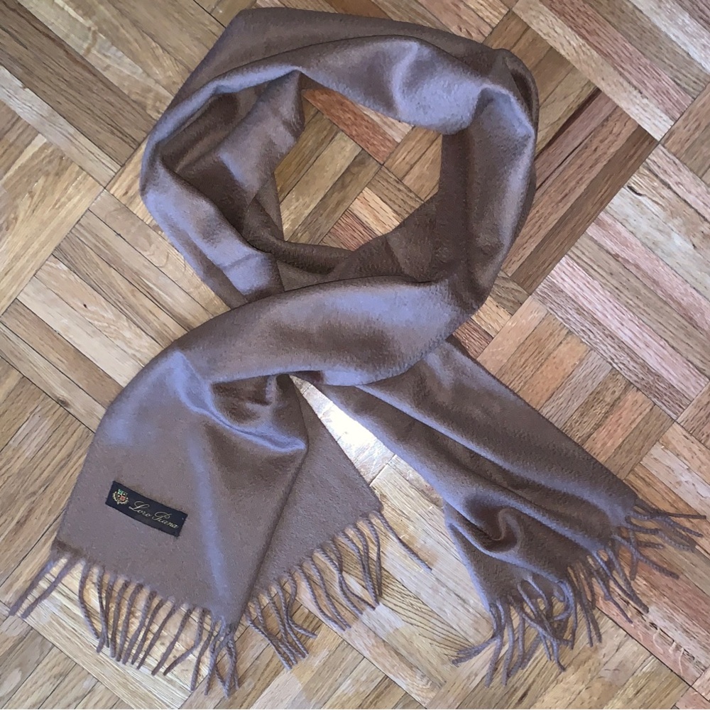 Loro Piana 60” Dark Tan Cashmere Scarf w/ Fringe - VINTAGE - Made in Italy